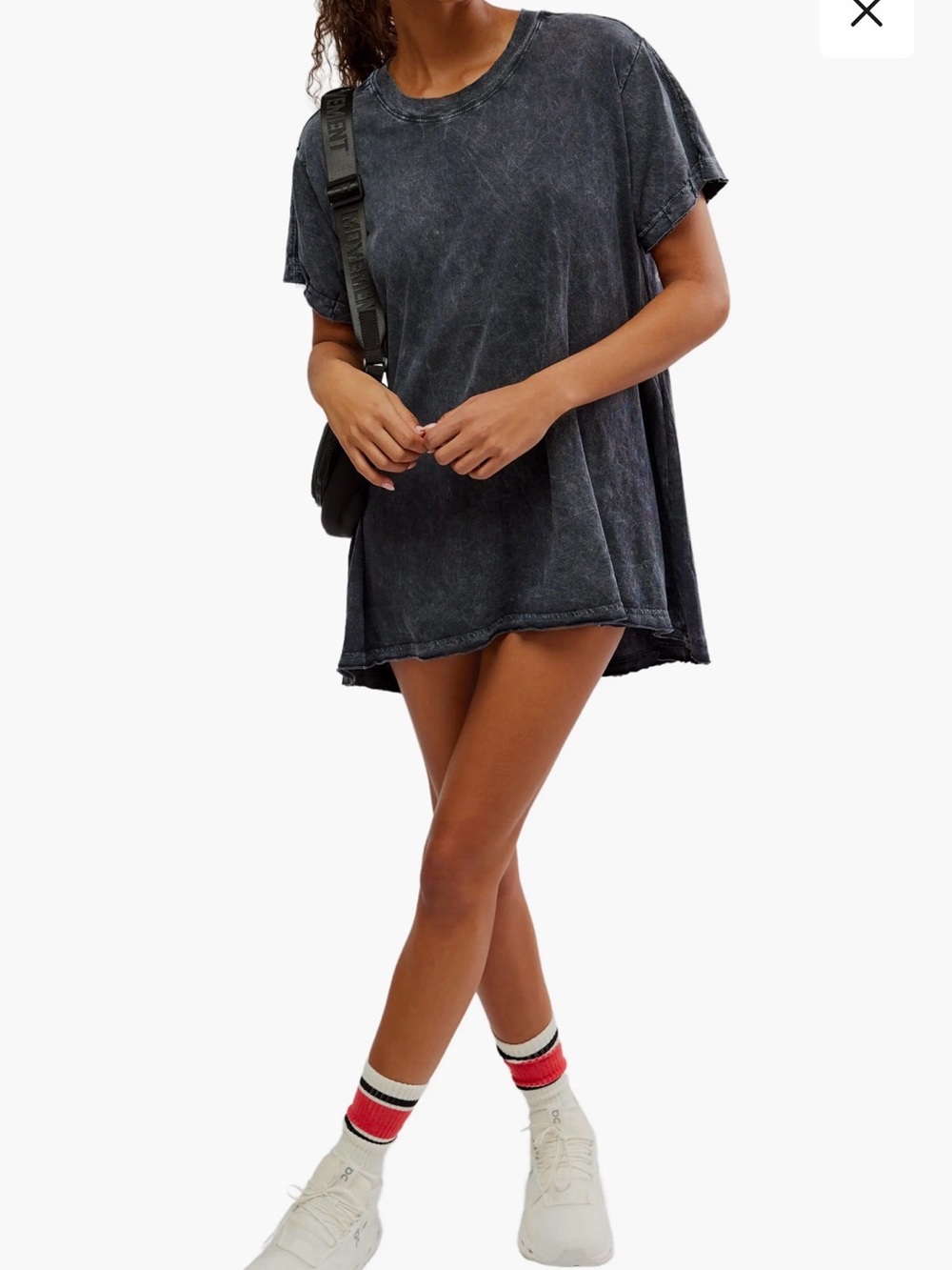 FP Movement Women’s Leg Day Raw Edge Charcoal Acid Wash Oversized T-Shirt SZ M